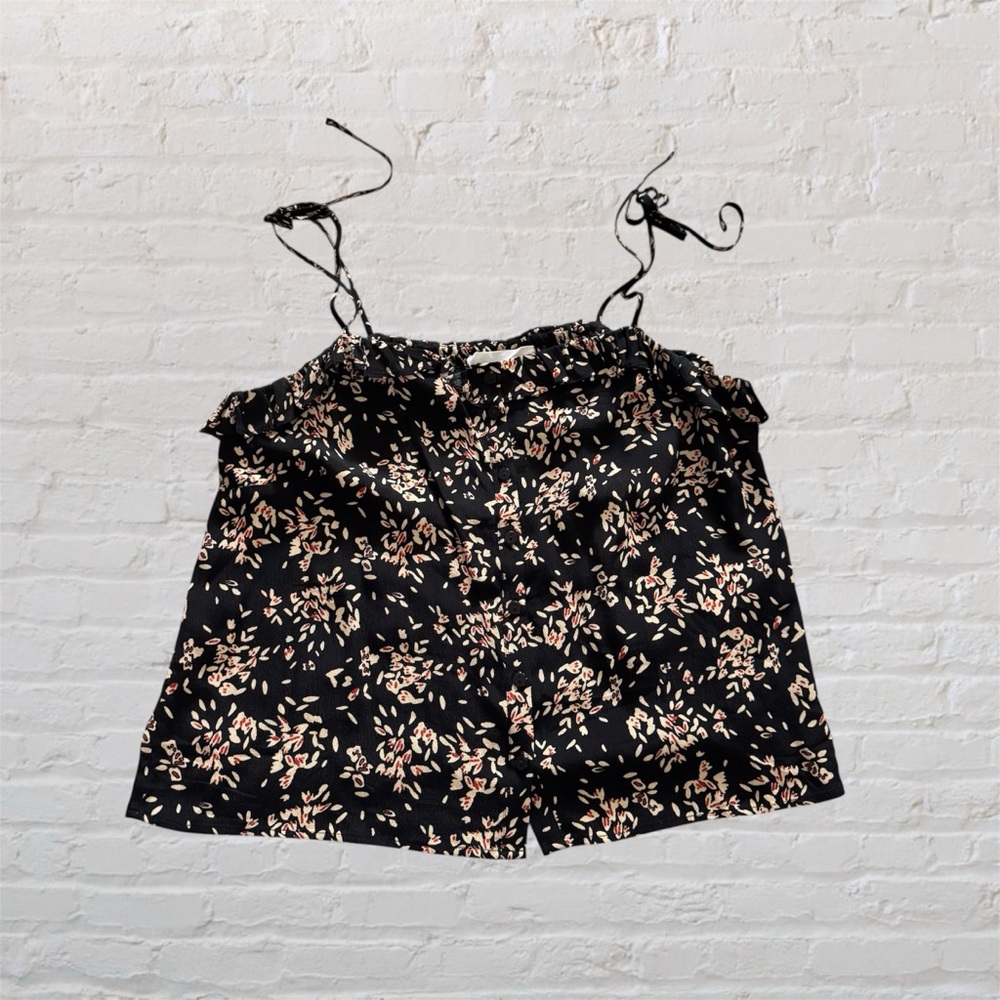 🆕 ba&sh tie strap floral print button down camisole tank with ruffle detail